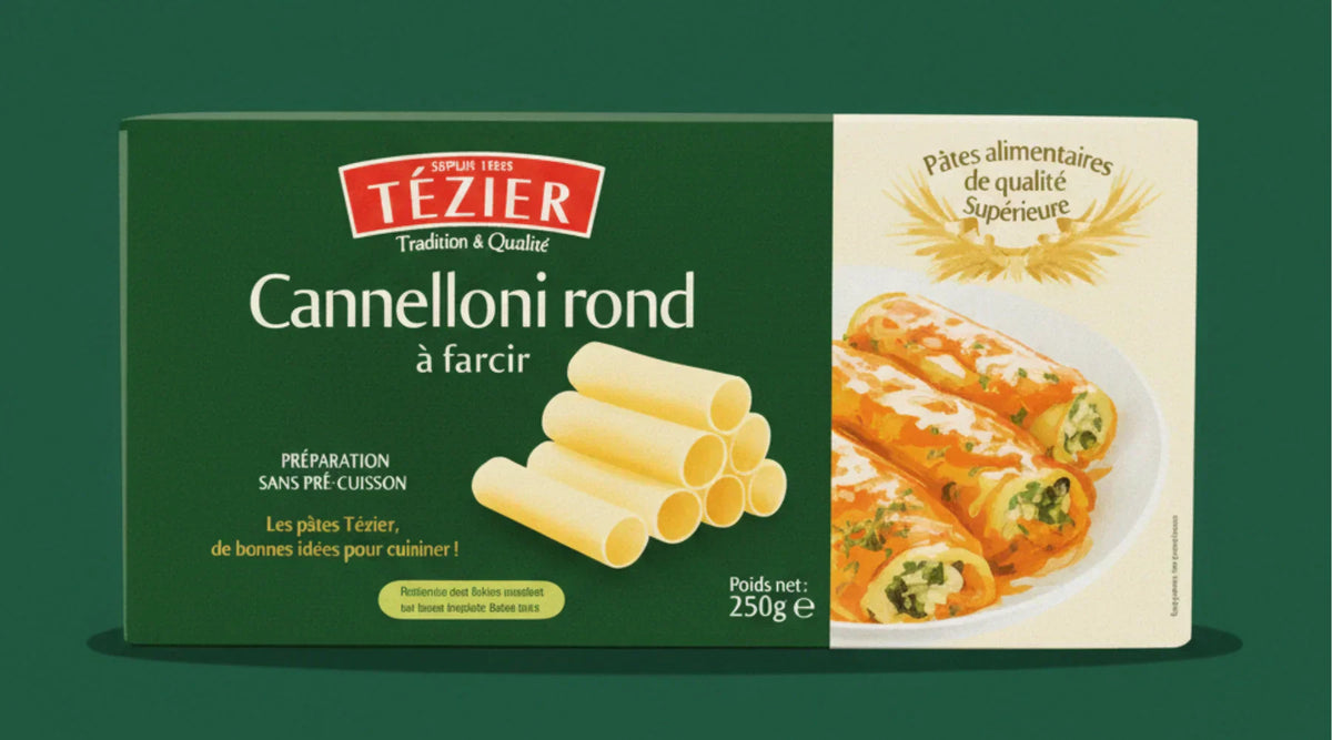 Boîte de Cannelloni Rond à farcir Maison Tézier 250 g – Pâtes françaises artisanales sans pré-cuisson, disponibles sur EasyGusto.fr