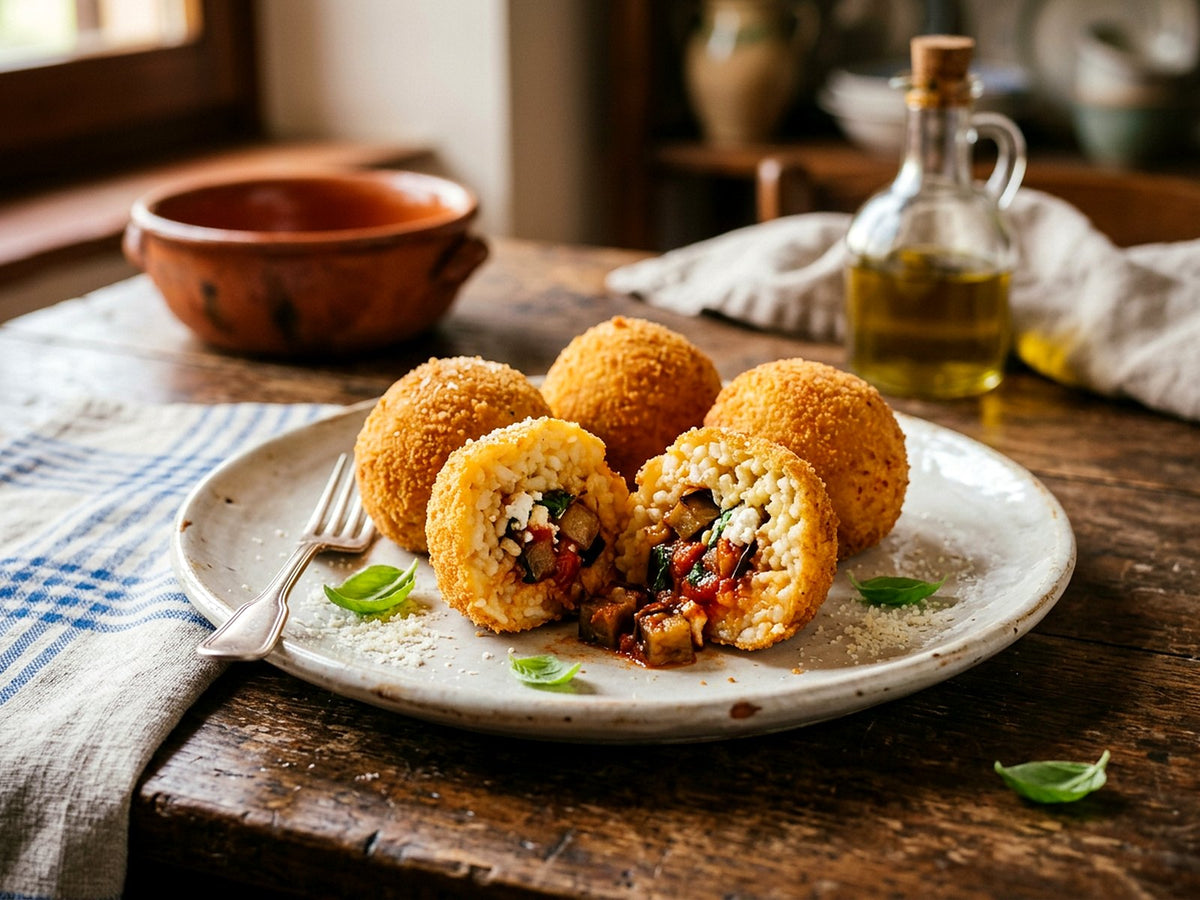 Arancini alla norma, aubergines, tomate et ricotta salée