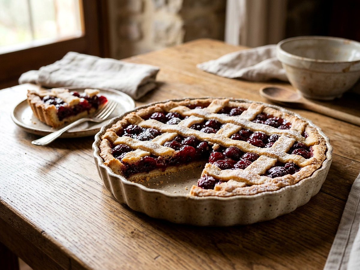 Crostata aux cerises amarena, pâte à l'huile d'olive
