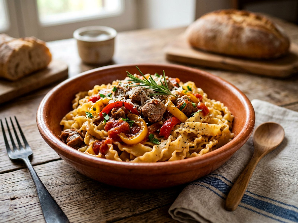 Fettuccine à l'agneau et aux poivrons