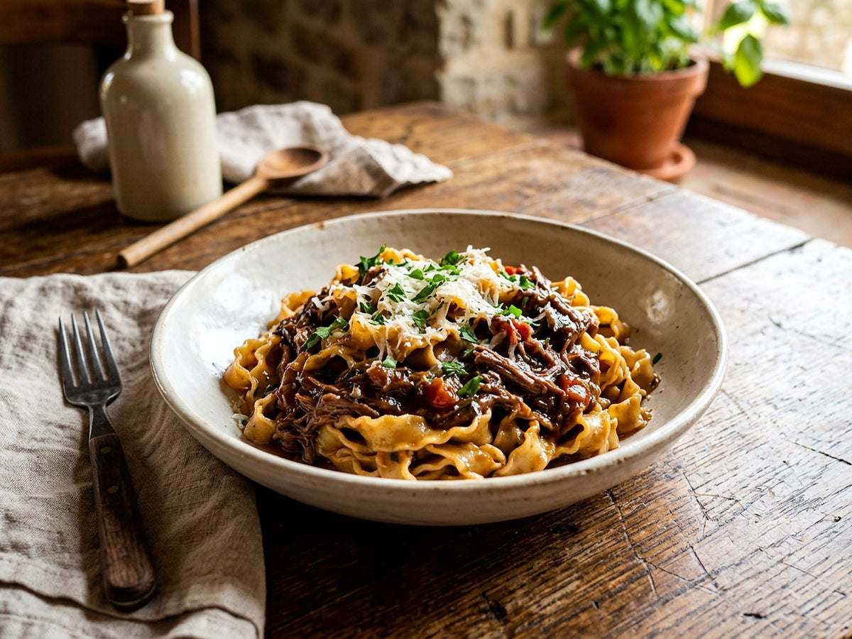 Fettuccine ricce au stracotto de bœuf