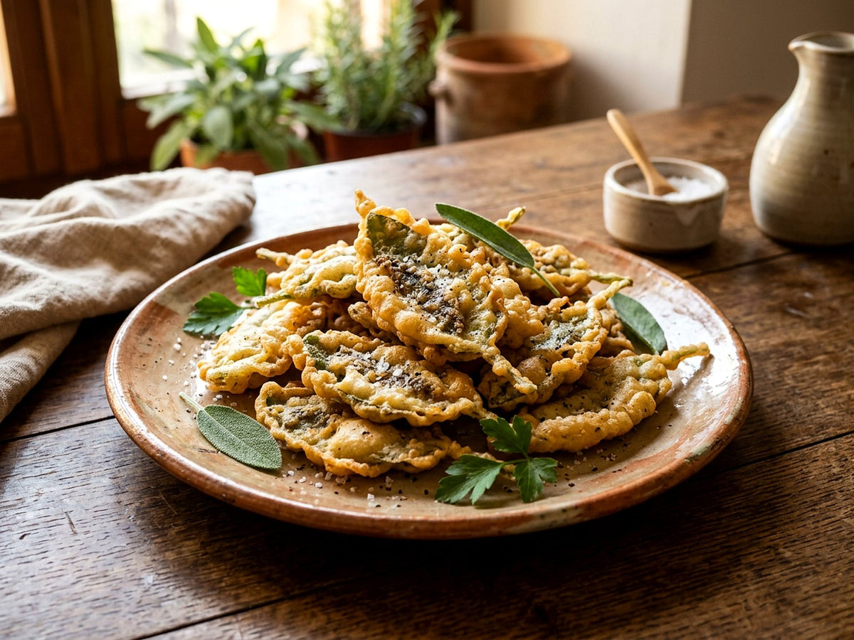 Feuilles de sauge en beignets, cœur d'anchois