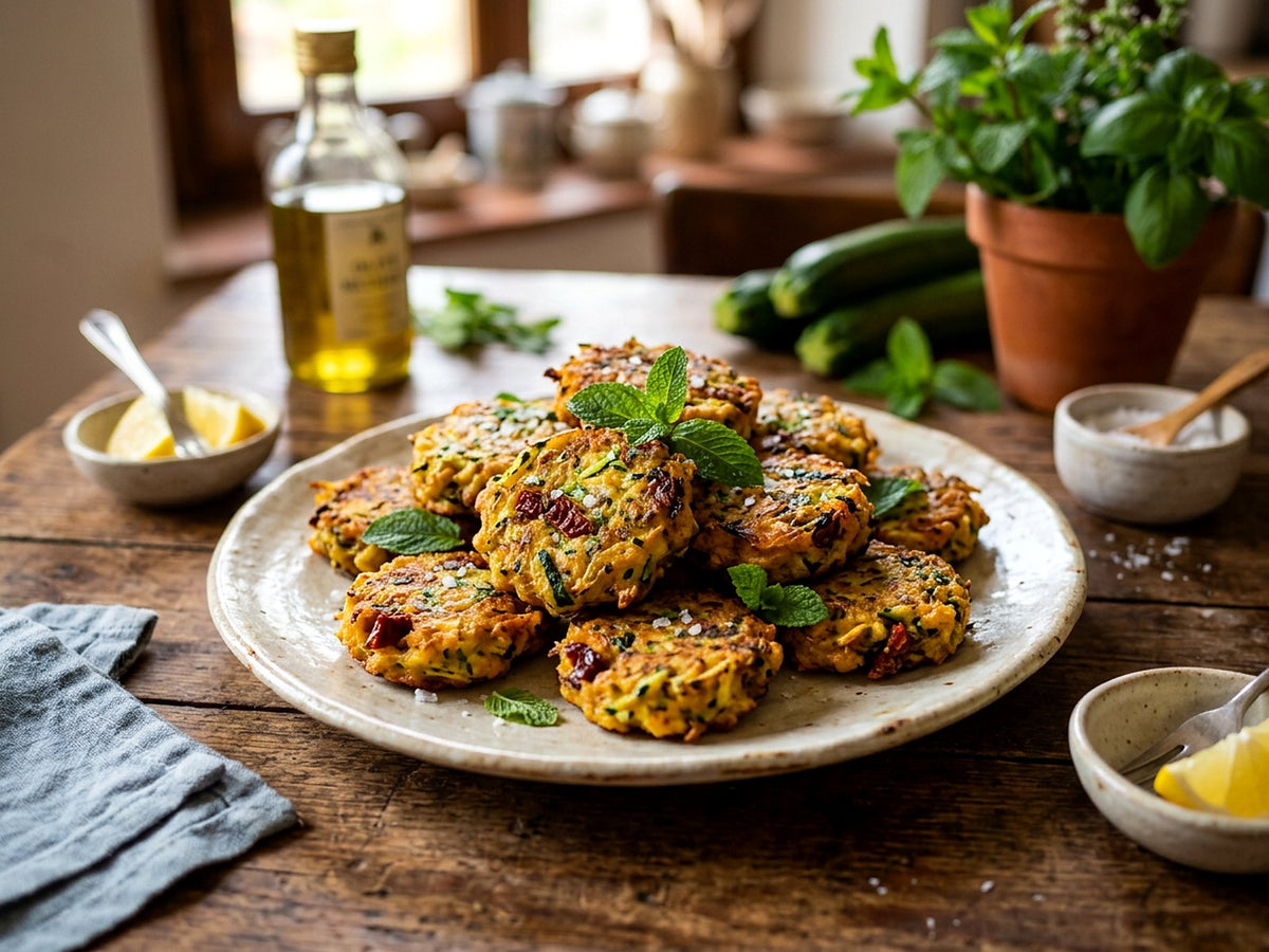 Frittelle de courgettes aux pois chiches et tomates séchées