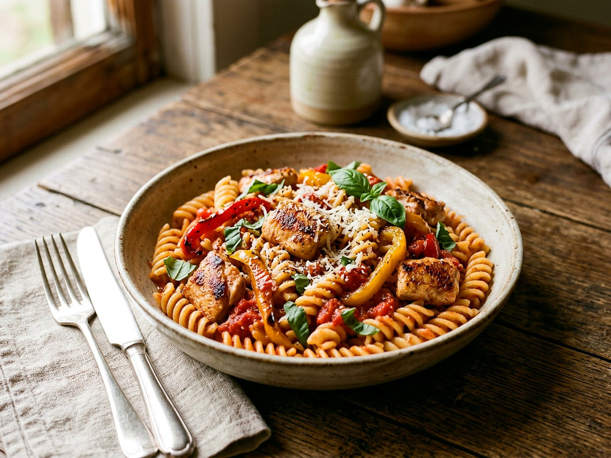 Fusilli au poulet et aux poivrons grillés