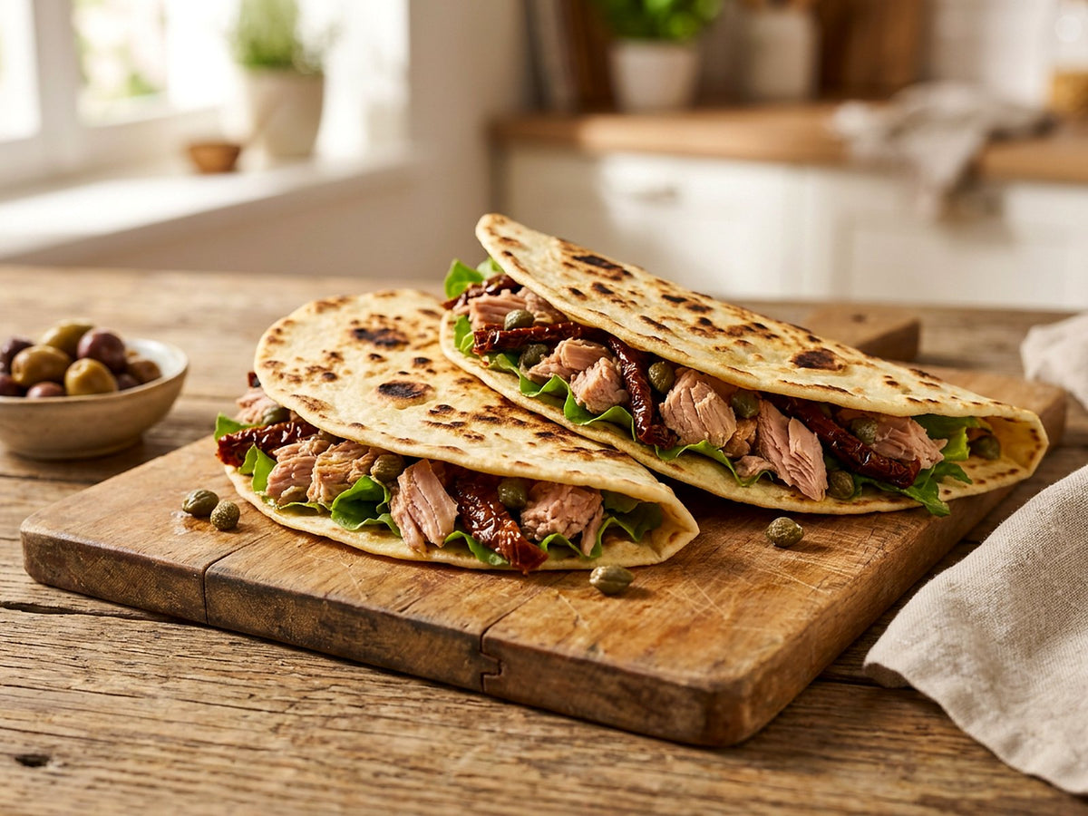Piadina au thon, tomates séchées et câpres