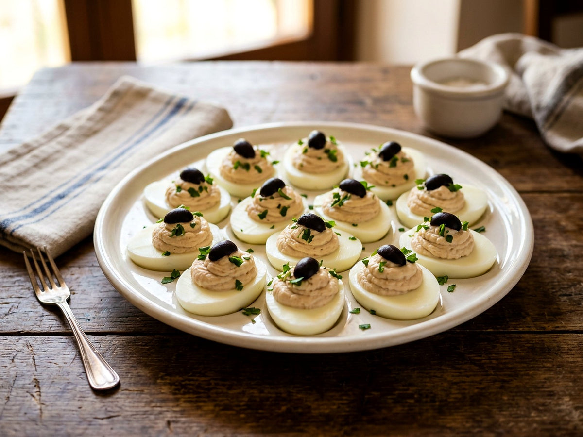 Œufs farcis à la crème de thon et aux câpres