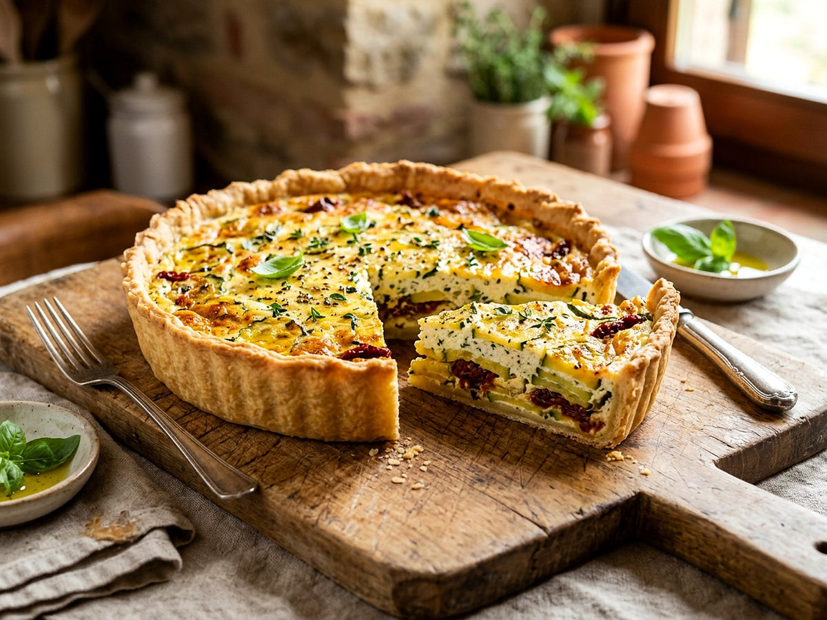 Torta salata aux courgettes, ricotta et tomates séchées