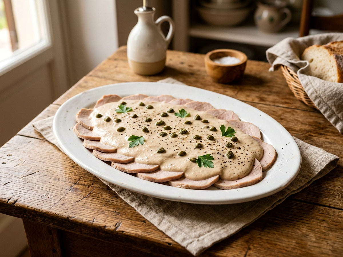 Vitello tonnato minute au rôti de veau tranché