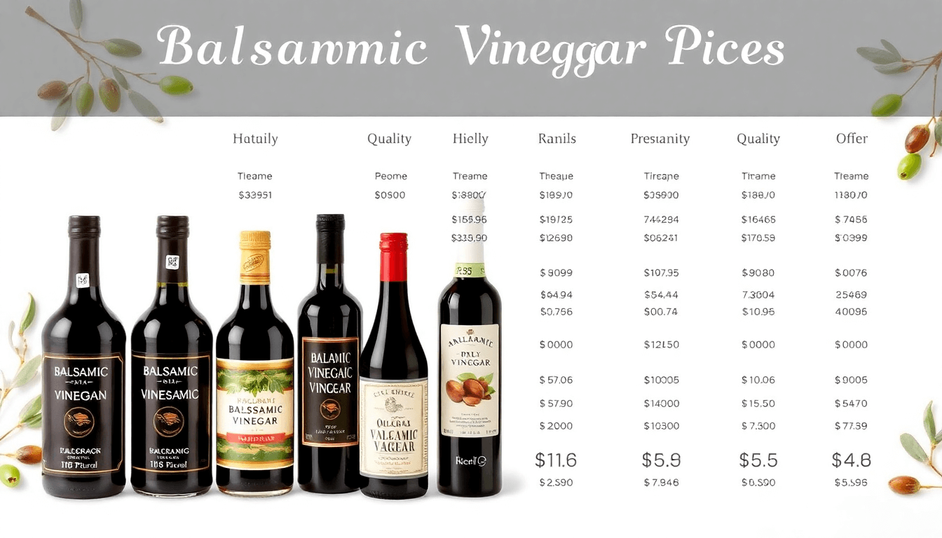Tableau comparatif des prix de différentes bouteilles de vinaigre balsamique.
