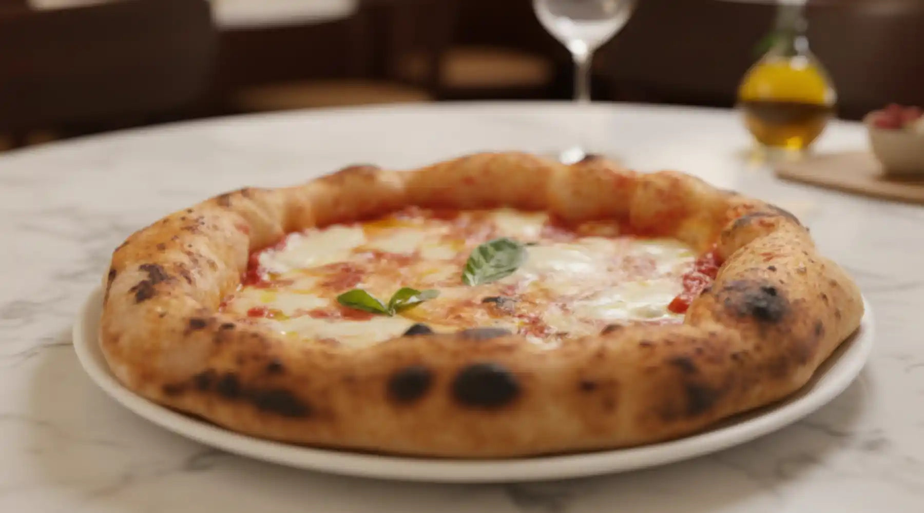 Pizza napolitaine au four avec croûte dorée et pâte aérée, réalisée avec farine professionnelle.