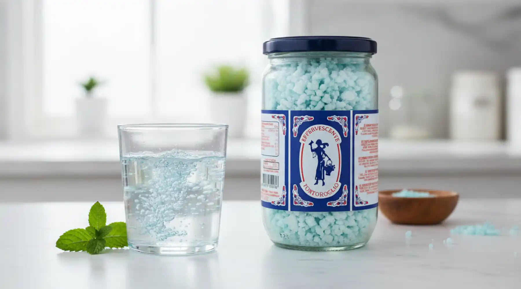 Bocal de Tortoroglio naturel accompagné d’un verre d’eau pétillante, présenté comme digestif italien traditionnel.