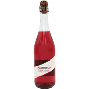 Bouteille de vin Lambrusco rosé pétillant biologique de 75cl, Emilia-Romagne, couleur rouge vif.