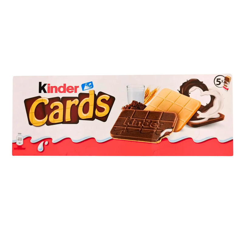 Emballage de gaufrette chocolat Kinder Cards 128g, fines gaufrettes croustillantes au lait crémeux et cacao, délice italien.