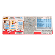 Dos de l'emballage de gaufrette chocolat Kinder Cards 128g avec informations nutritionnelles et graphiques amusants.