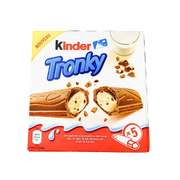 Emballage de gaufrette Kinder Tronky 90g avec gaufrette croquante au cacao et cœur crémeux de lait.