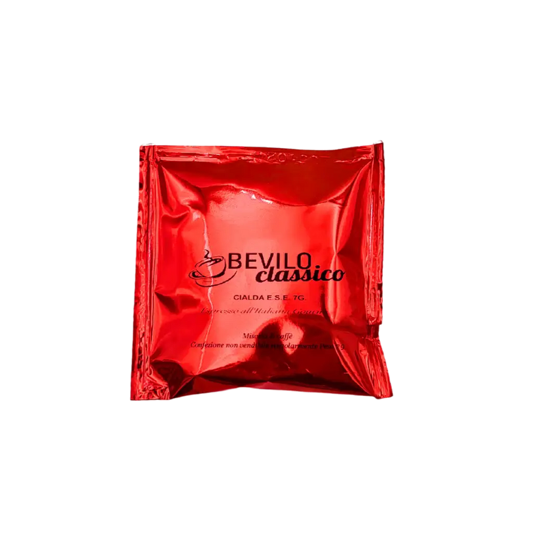 Cafés compatibles Senseo dosettes Bevilio Classico, emballage rouge, 50 dosettes italiennes pour machines à café.