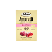 Boîte d’Amaretti Framboise Falcone 170g, biscuits italiens moelleux aux amandes et framboise, vue avant.