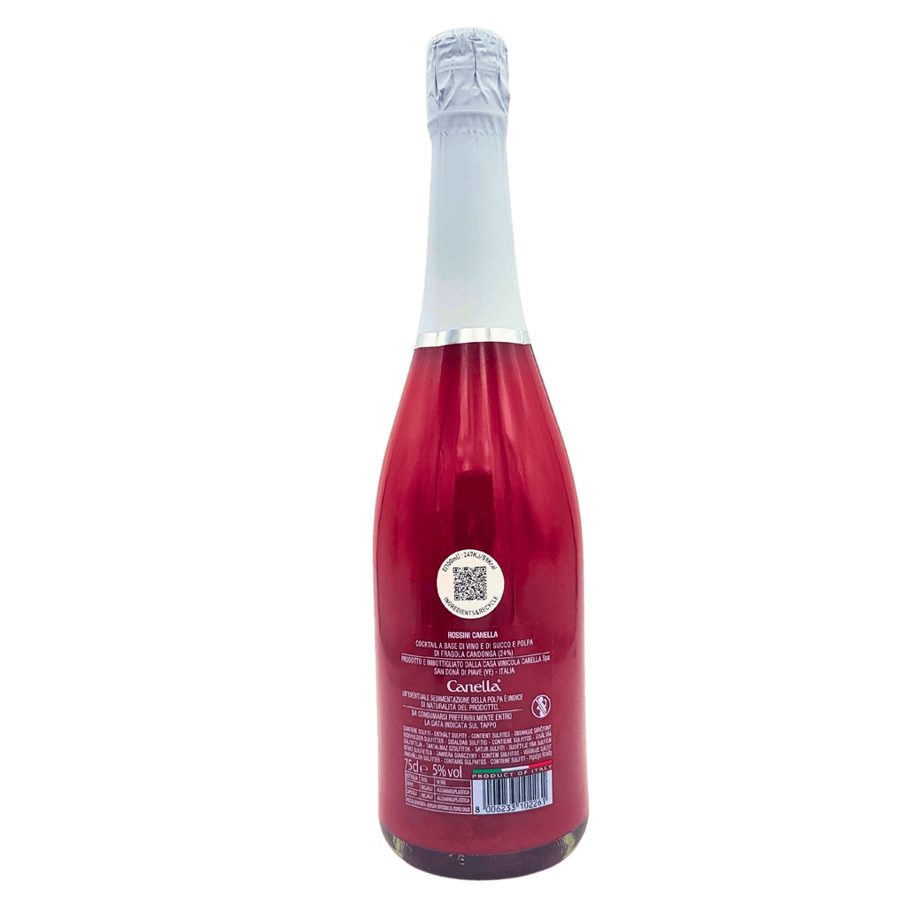 Cocktailflasche Rossini L'Aperitivo Rossini Candonga 75cl mit italienischen Erdbeeren Canella, mit 5% Alkoholgehalt.