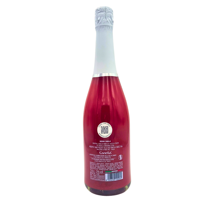 Aperitivo Rossini aux fraises italiennes Candonga 75cl, bouteille vue de dos avec détails