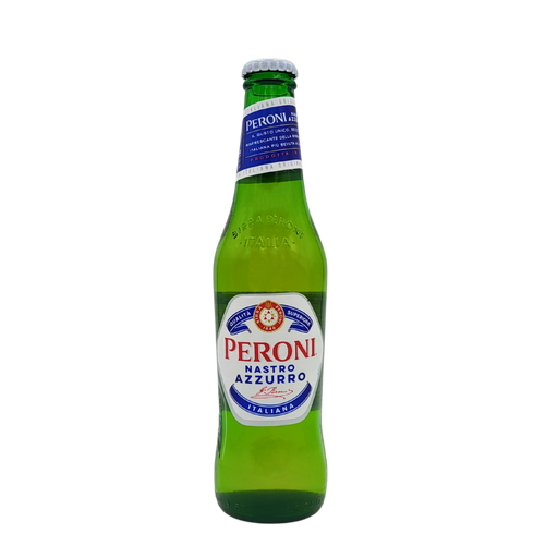 Bouteille de bière Peroni Nastro Azzurro 33cl, une lager italienne rafraîchissante avec un goût unique, parfaite pour un apéritif.