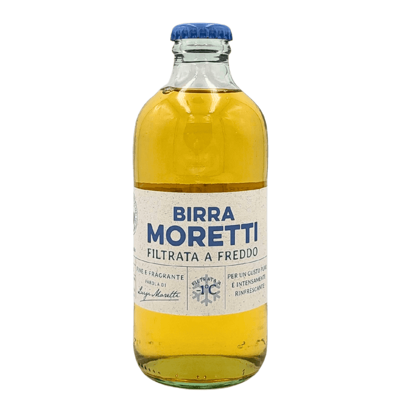 Bière Moretti Filtrée à Froid 30cl, bouteille de bière blonde italienne, pure et rafraîchissante.