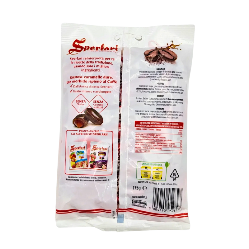Emballage des bonbons Café Lavazza Sperlari 175 g présentant les détails de la confiserie italienne.
