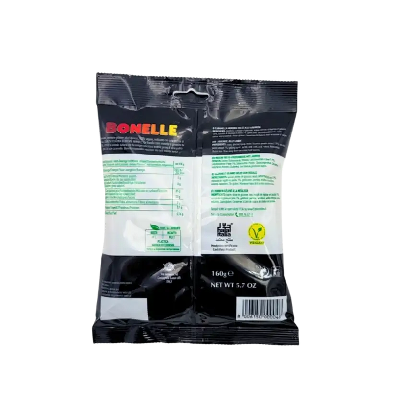 Bonelle réglisse - informations nutritionnelles et mentions vegan au dos de l'emballage