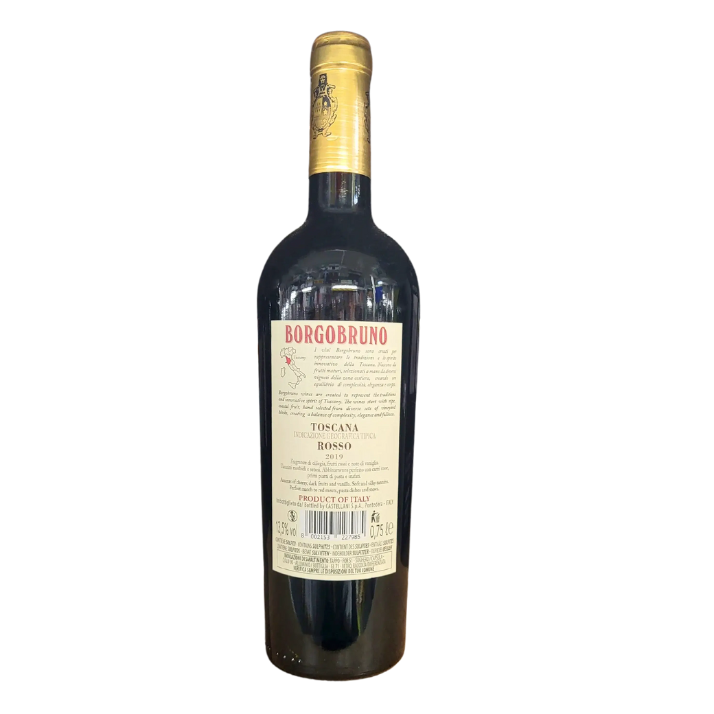 Vin rouge toscan Borgobruno IGP 75 cl, authentique vin italien exprimant tout le caractère et la finesse de la Toscane.