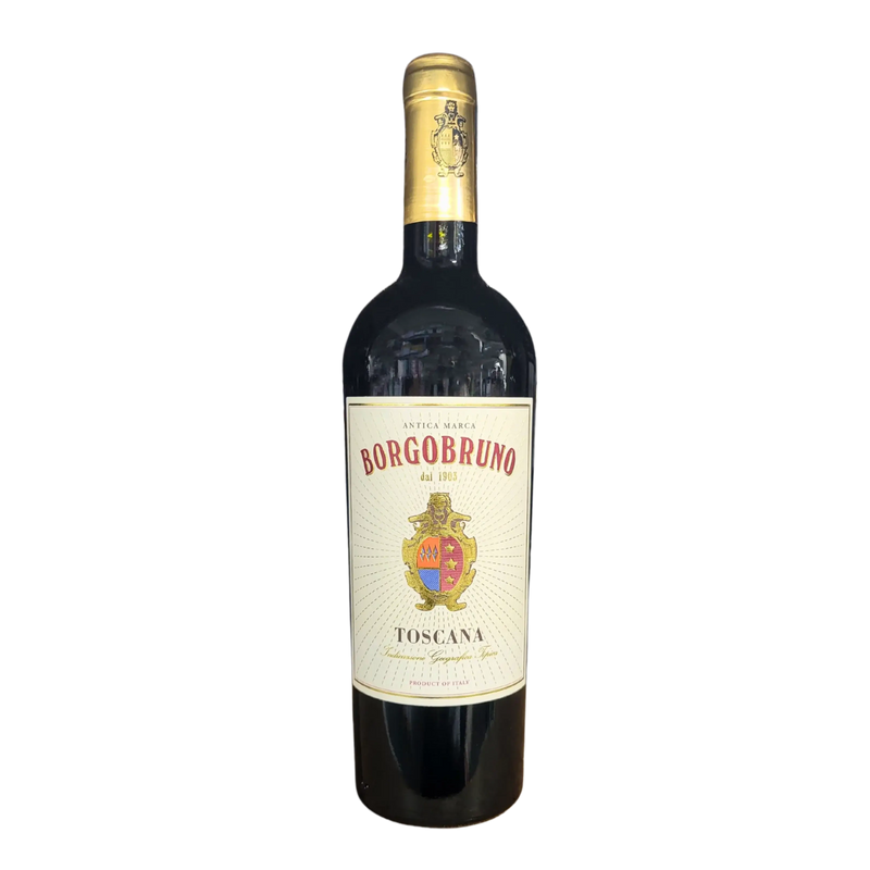 Bouteille de vin rouge toscan Borgobruno Toscane IGP 75 cl, vin italien élégant et riche en saveurs, idéal pour les amateurs de vins de Toscane.