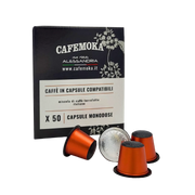 Emballage de capsules de café espresso Nespresso contenant 50 capsules orange, compatibles avec les machines Nespresso, par CaféMoka.