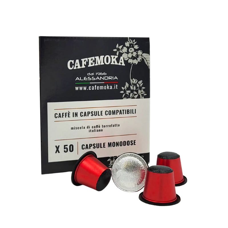 Capsules de café Espresso Forte Nespresso CafeMoka, 50 capsules de café torréfié à l’italienne pour une saveur intense et pleine d’énergie.