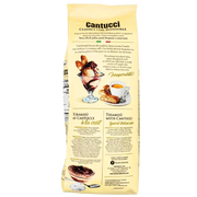 Face arrière du paquet de biscuits Cantucci d'Abruzzo Mandorle 800g, avec une recette de tiramisu et des informations en plusieurs langues.