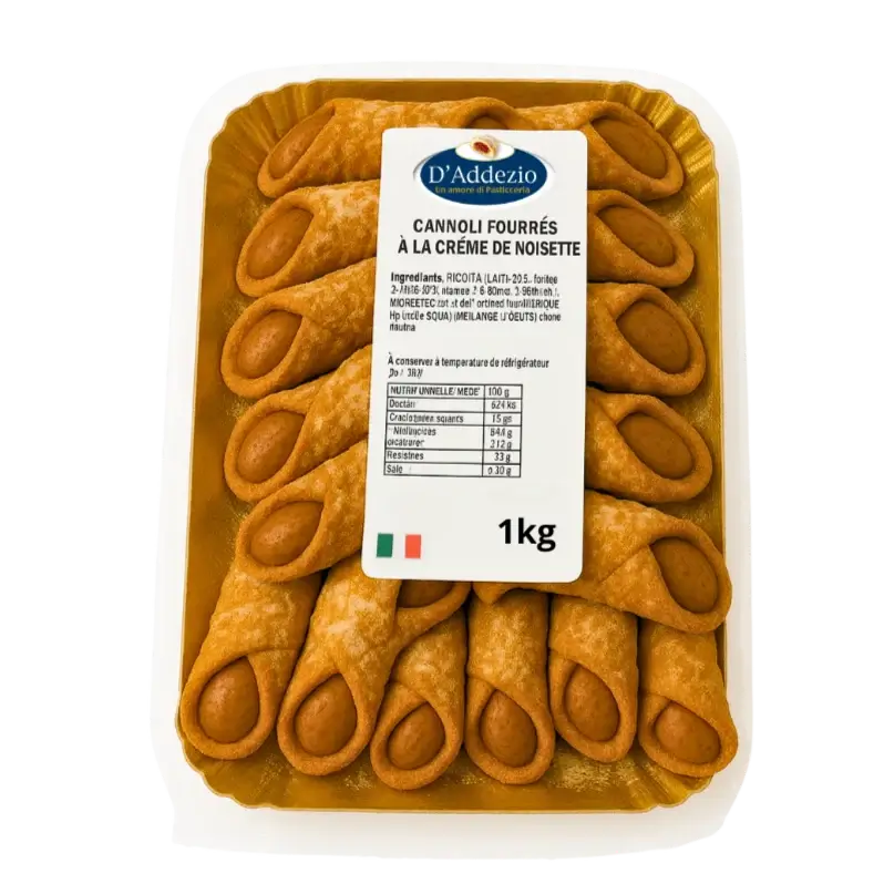 Cannoli siciliens au chocolat D’Addezio 1 kg – Pâtisserie italienne, délice chocolaté dans une coque dorée et croustillante.