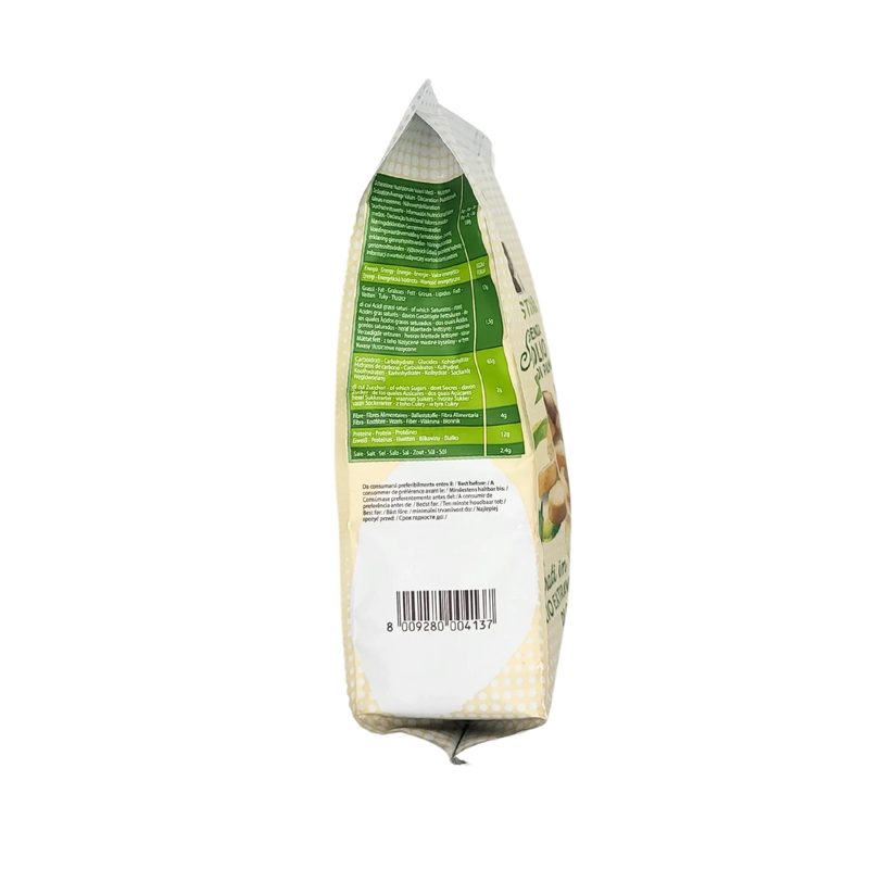 Côté du paquet Cirri Crostini Snack vegan santé, avec ingrédients et code-barres visibles.