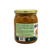 Pot de crème de noix ElleEsse 520g avec étiquette en gros plan, idéal pour pâtes, pizzas, tartines. Ingrédients: noix, huile d'olive.