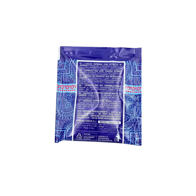 Paquet de Café Ginseng Dosette Senseo Compagnia Dell'Arabica Corsini 16 dosettes vu de dos.
