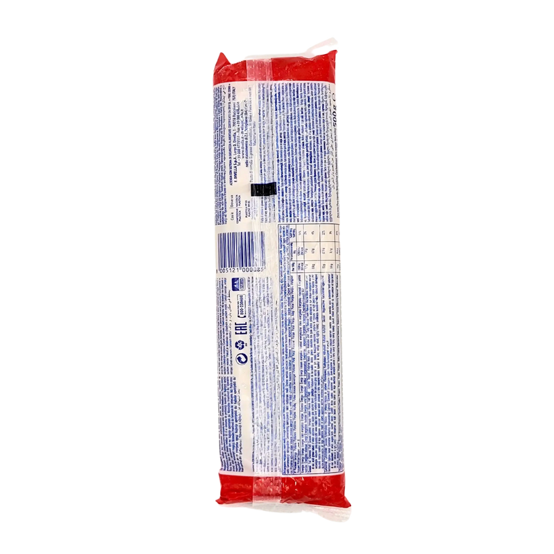 Vue arrière du sachet de Divella Spaghetti Ristorante N°8, indiquant les informations nutritionnelles et la composition des pâtes longues italiennes.