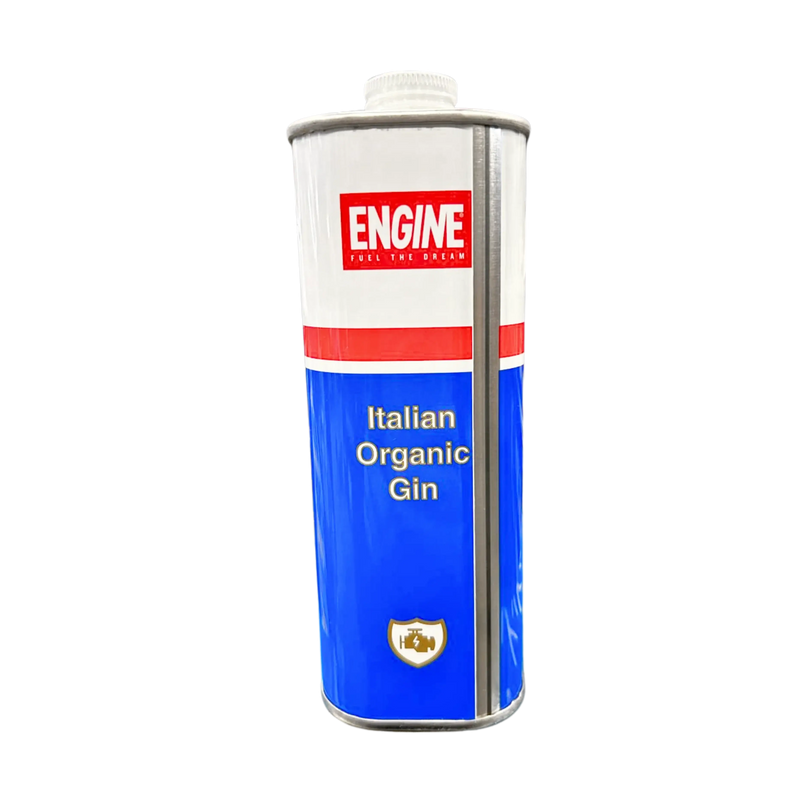 Bouteille de Gin Bio ENGINE 700ml, gin italien artisanal et biologique du Piémont, présenté dans un flacon design et contemporain.