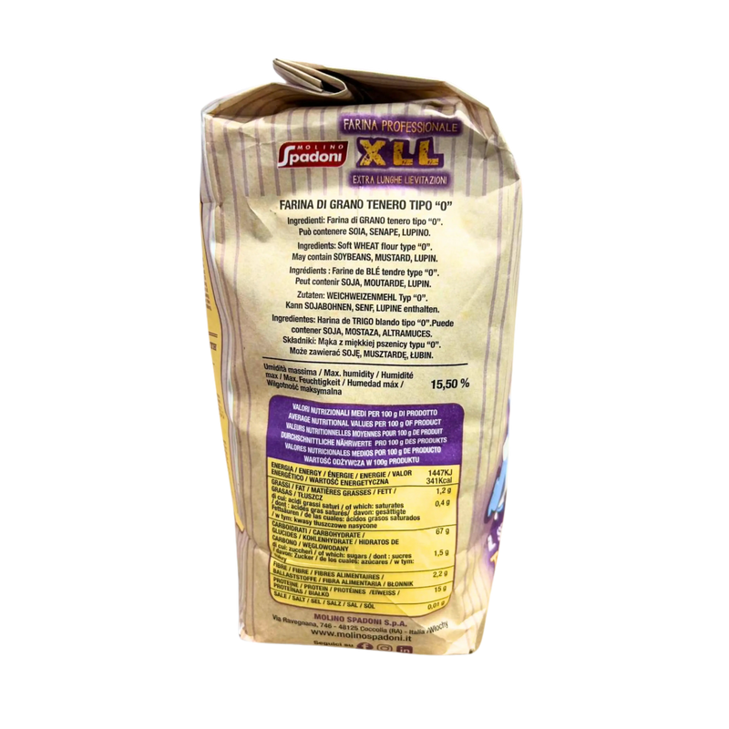 Sac de farine pizza type 0 Biga Molino Spadoni 5kg pour levée longue maturation professionnelle.