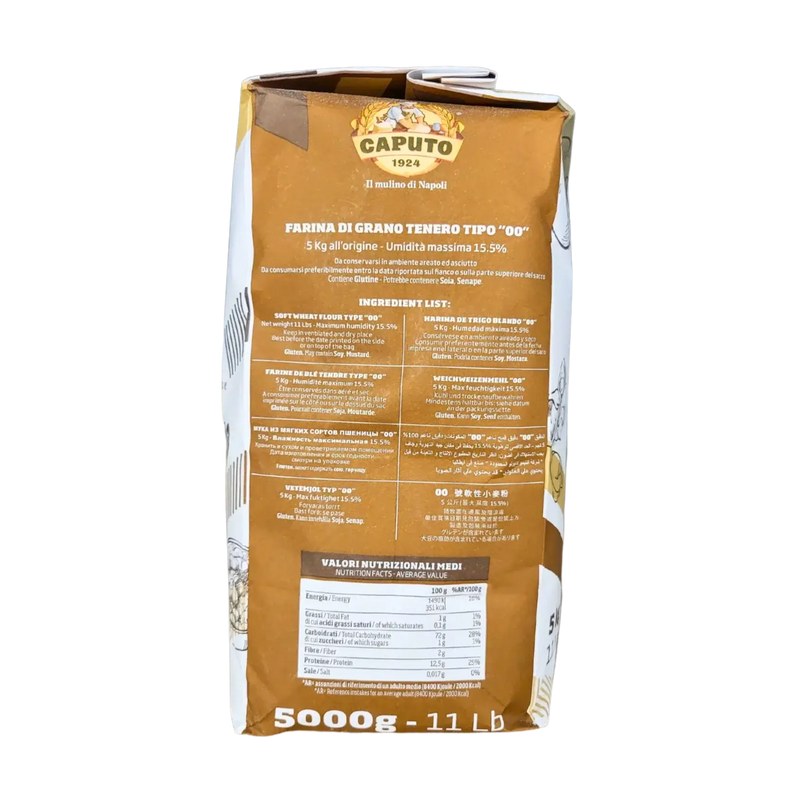 Farine Type 00 Caputo italienne 5kg pour pâtes et gnocchis, emballage de farine type 00 professionnelle.