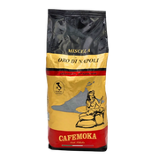 Sachet de café en grains CaféMoka Miscela Oro Di Napoli 1 kg, artisanal, mettant en valeur l’héritage et le savoir-faire.