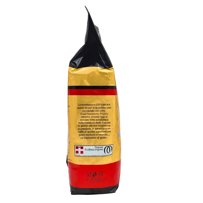 Vue latérale du sachet de café en grains Café Bar Artisanal Miscela Oro Di Napoli CaféMoka 1 kg.