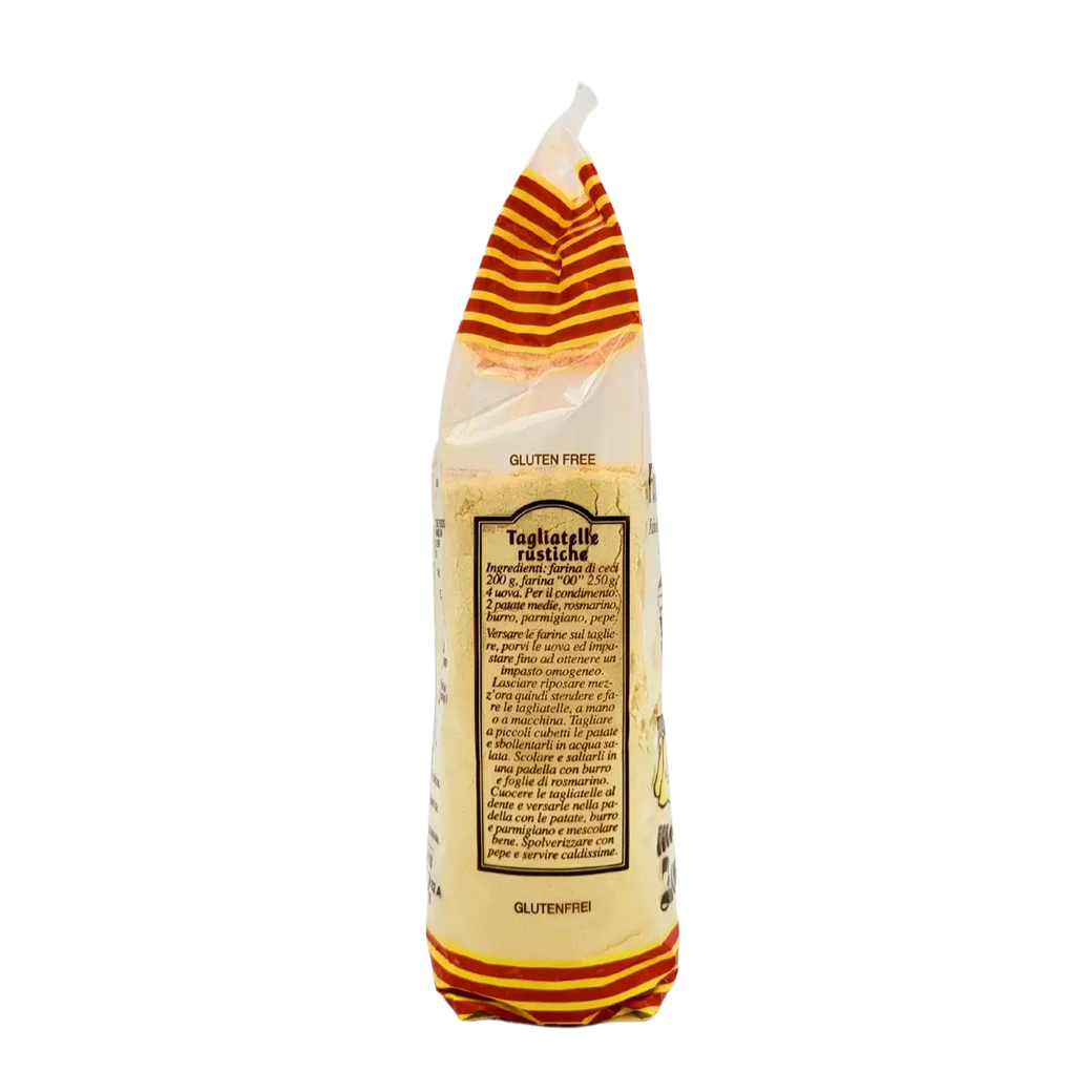 Verpackung von Kichererbsenmehl Moline Lanone 500g, glutenfrei, für italienische und französische Rezepte wie Farinata und Socca.