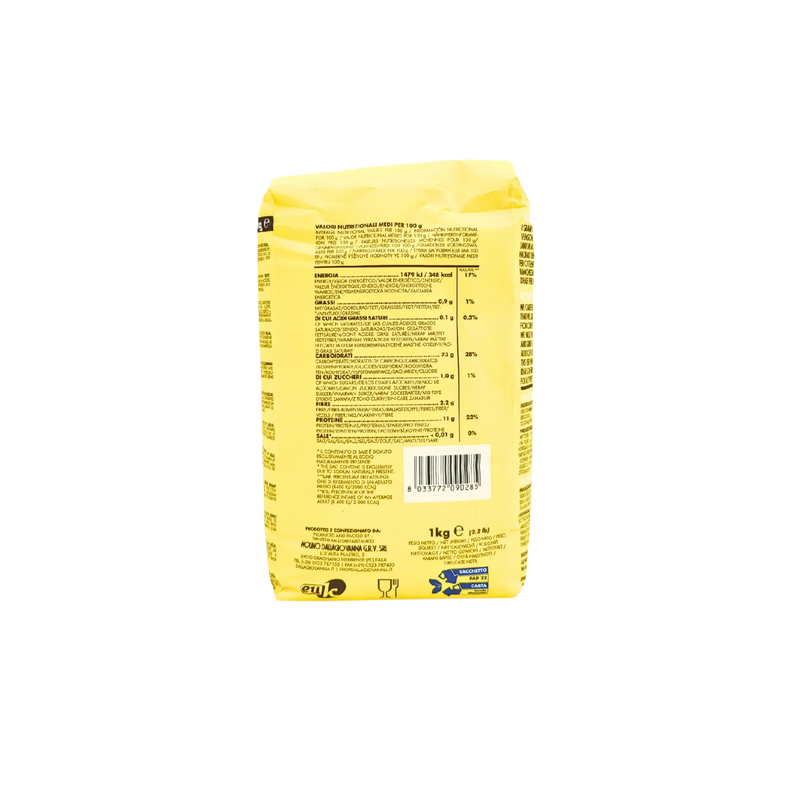 Paquet de farine tipo 00 Dalla Giovanna 1kg pour pâtes fraîches, arrière du paquet.