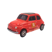 Miniature de Fiat 500 en rouge vif, accompagnée de chocolats italiens.
