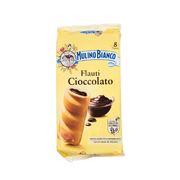 Emballage de Mulino Bianco Flauti Cioccolato 280g avec brioche au chocolat crémeuse, collation italienne irrésistible.