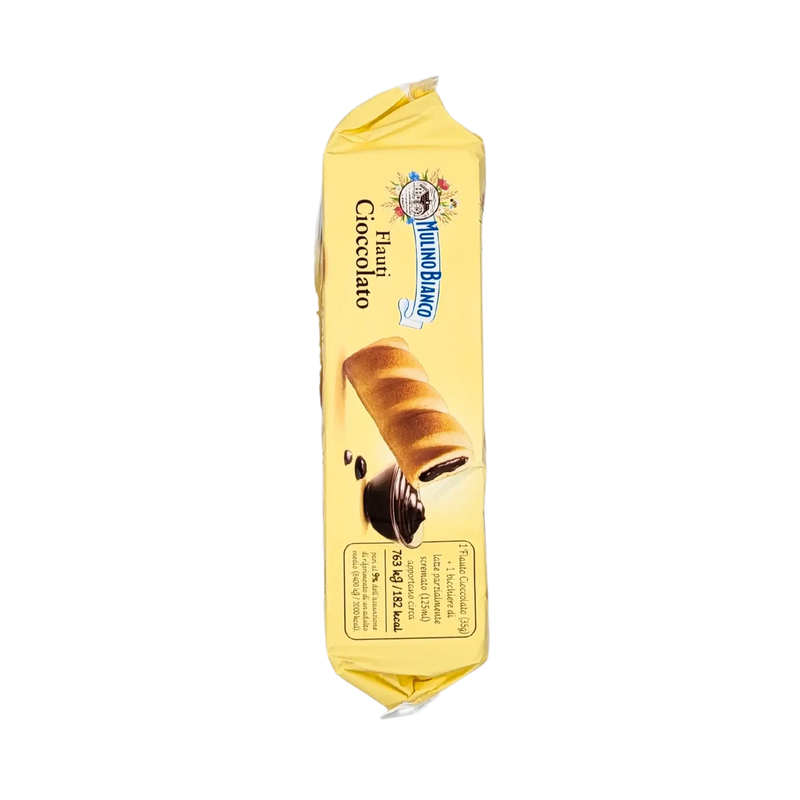 Paquet de Mulino Bianco Flauti Cioccolato 280g avec brioche au chocolat.