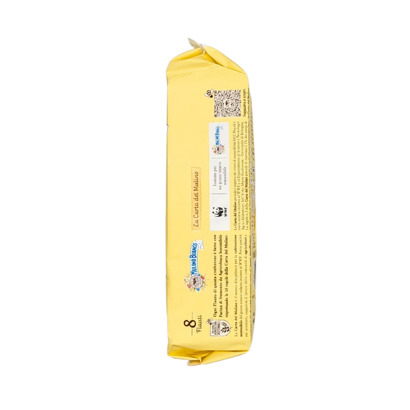 Emballage de Mulino Bianco Flauti Cioccolato 280g, brioche au chocolat avec crème onctueuse, collation italienne savoureuse.