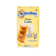 Emballage de Mulino Bianco Flauti Latte 280g, délicieuse brioche au lait italien, sans additifs ni huile de palme.