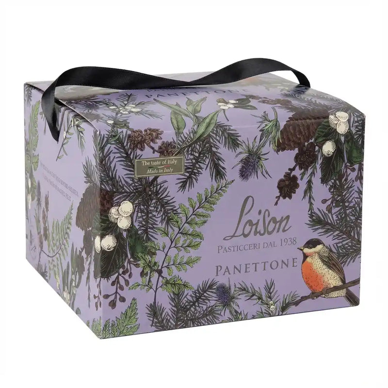 Panettone Nerosale Loison 1kg – brioche italienne au chocolat noir et caramel salé, emballage premium illustré